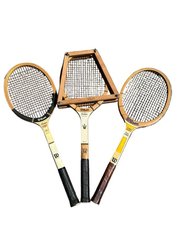 Collection of Vintage Wilson Tennis Rackets and Guard: Miss Chris, T-Flight, Advantage