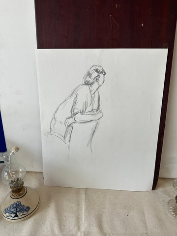 Vintage Drawing of Woman in Waiting