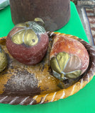 Vintage Pottery Fruit and Basket With Brass Accents