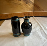 Miniature Vintage Pair of Black Ceramic Asian Style Vases With Floral Accents