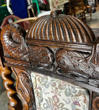 1970s English Style Carved Wooden Barley Twist Accent Chair