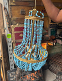 1980s Blue Empire Shape Chandelier With Brass Details