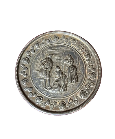Vintage Brass English Style Round Figurative Wall Pocket