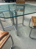 Vintage Chrome and Woven Leather Dining Set With Geometric Glass Top