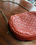 Red Woven Anthropology Crossbody Purse With Chain Strap