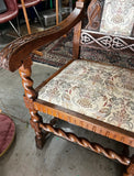1970s English Style Carved Wooden Barley Twist Accent Chair