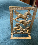 Brass Equestrian Bookend With Greek Key Accents