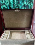Vintage Asian Style Wooden Green Velvet Lined Jewelry Box With Latch