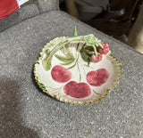 Vintage Ceramic Italian Cherry Dish With Handle and Gold Rim