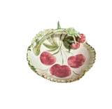 Vintage Ceramic Italian Cherry Dish With Handle and Gold Rim