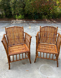 Pair of Boho Chic Bamboo Chairs With Green Cushions