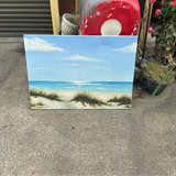 Large Signed Seascape Painting of Beach on Canvas