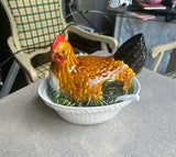 Majolica Style Hen Tureen With Ladle