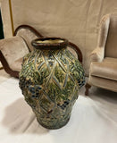 Majolica Style Green Vase Signed
