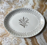 1970s White Ceramic Wheat Platter With Gold Details