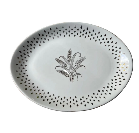 1970s White Ceramic Wheat Platter With Gold Details