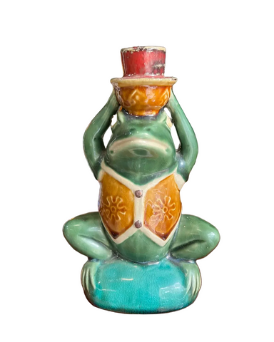 Vintage Colorful Ceramic Frog Candlestick Holder