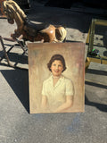 Vintage Portrait Painting of a Woman on Canvas, Signed by the Artist