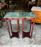 Pair of Green Stone Top Skinny Square Side Tables