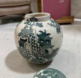 Small Teal and White English Jar