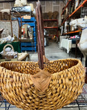 Vintage Hand Woven Wicker Basket With Brown Handle