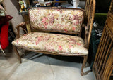 Vintage Wooden Italian Loveseat With Fabric Covered Seats