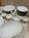Collection of Noritake Silver Rimmed Plates and Serving Pieces- Set of 24