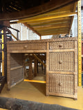 Vintage Wicker Boho Chic Desk With Drawers