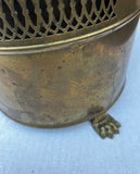 Vintage Footed Pierced Brass Coal Scuttle Bucket and Tall Duck Matchstick Holder