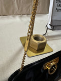 Vintage Black Salvatore Ferragamo Shiny Black Crossbody Purse With Gold Details