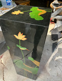 Square Pedestal Black Lacquer With Asian Lotus Accents