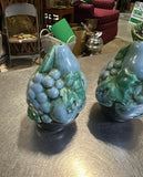 Vintage Pair of Blue Ceramic Salt and Pepper Shakers With Fruit and Vine Details