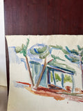 Watercolor Painting of House by the Palm Trees