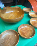 Collection of Stamped Sterling Silver Pedestal Wooden Bowl With Serving Dishes
