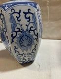 Vintage Blue and White Jar and Lid With an Animal Figure Accent