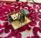 Vintage Amber Glass and Metal Figure Business Card Holder