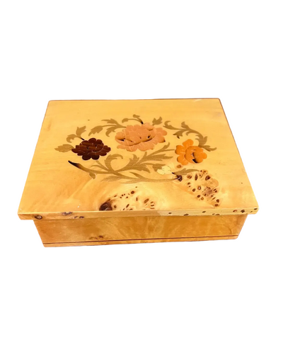 Small Wooden Jewelry Box With Floral Details