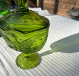 Green Glass Eagle Pedestal Dish With Matching Lid