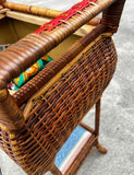 Large Woven Wicker Double Compartment Standing Sewing Basket