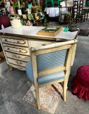 Vintage Regency White Wooden Desk With Gold Accents and Matching Chair- Needs Reupholstery