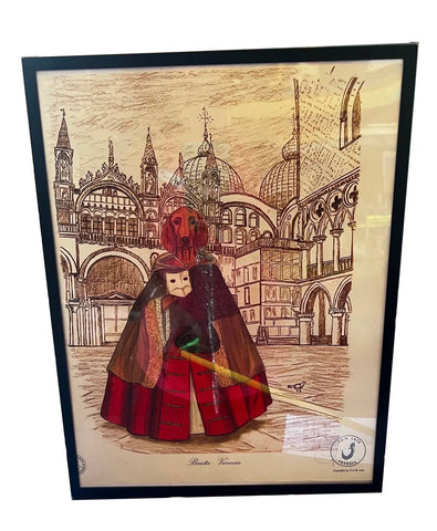 SDM Arte Italian Signed Dog Print, Framed