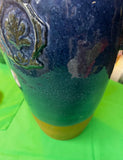 Oversized Blue Ceramic Vase With Metal Ears
