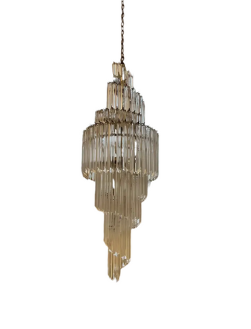 Large Spiral Brass and Glass Chandelier