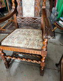 1970s English Style Carved Wooden Barley Twist Accent Chair