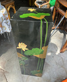 Square Pedestal Black Lacquer With Asian Lotus Accents