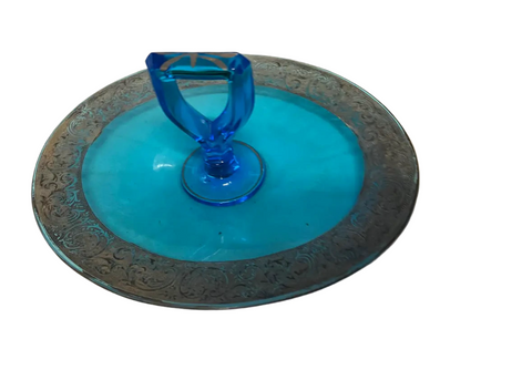 Art Deco 1930s Blue Glass Serving Tray