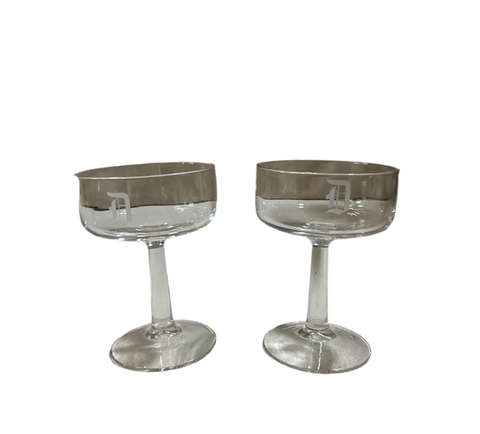 Pair of Small "D" Monogrammed Champagne Glasses