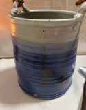 Vintage Blue Ombré Pottery Bowl With Handle and Matching Utensil