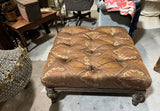 Brown Fabric Covered Tufted Square Ottoman