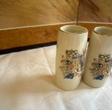 Pair of Miniature Vintage Skinny Asian Style Vases With Floral Accents
